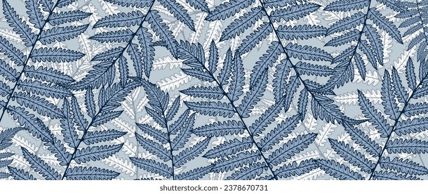 Botanical winter background with blue fern branches. Vector background for decor, wallpaper, covers, posts on social networks.