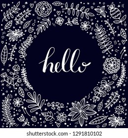 Botanical wreath floral doodles round border vector