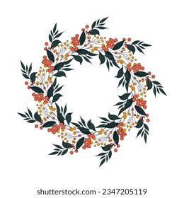 Botanical wreath of foliage and berries. The bouquet is suitable for decorating Christmas cards, New Year invitations.	
