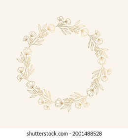 Botanical wreath with golden wild flowers. Vector isolated illustration.