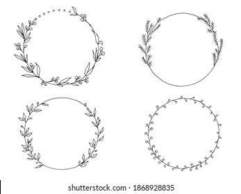 Botanical Wreath Hand Sketched Clip Art Illustration, Christmas frame, winter design. Frame for a monogram. Floral frame for design. Botanical clipart.