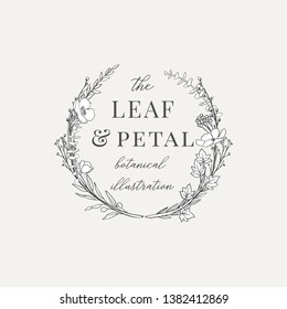 Botanical Wreath Illustration Premade logo - Botanical wreath design with hand drawn illustrations. The elements can be separated and rearranged or used individually.

