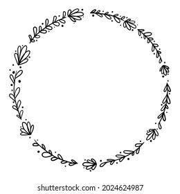Botanical wreath of leaves, flowers, patterns for decoration