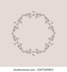 Botanical wreath line art vector illustration.