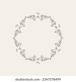 Botanical wreath line art vector illustration.