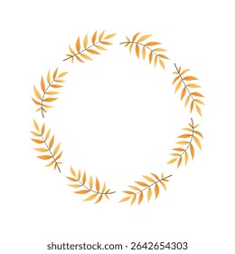 Botanical wreath made of yellow and orange leaves. Perfect for autumn-themed invitations, greeting cards, or decor. Elegant and isolated on white background.