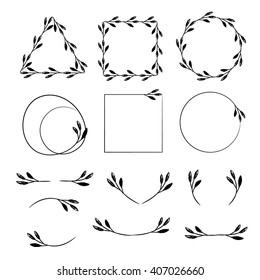Botanical wreaths, frames, borders and leaves clip art. Vector design elements for greeting card, invitation, poster, logo, tag, label, product package, scrapbook.