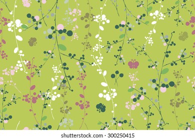 Botanical yellow green garland vector seamless pattern