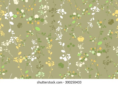 Botanical yellow and green garland vector seamless pattern