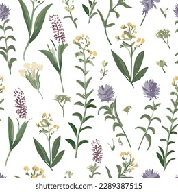 botanicals seamless floral flower pattern. Garden flowers, plants, and pattern vector design for fashion, fabric, and wallpaper. small flowers and leaves Cute patterns. jungle cute flowers