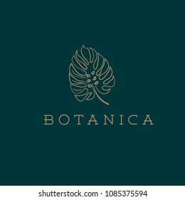 Botanics vector logo. Bio cosmetics emblem. Organic product sign. Leaf illustration