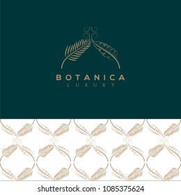Botanics vector logo. Bio cosmetics emblem. Organic product sign. Leaf illustration