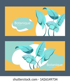 Botanique banners with abstract leaves and geometric patterns. Vector illustration