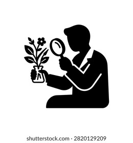 Botanist Inspecting Flower Closely Icon Icon Isolated On White Background

