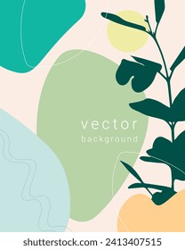 Botany background with abstract shapes and lines, template for flyer poster brochure and empty space for inscription.