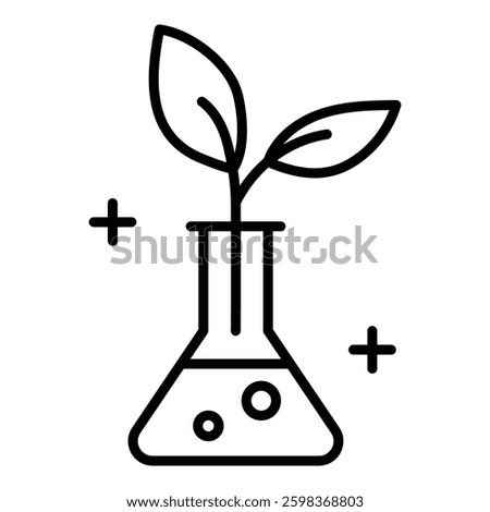 Botany black line icon designed with editable stroke, featuring plant in a flask