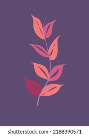 Botany composition, isolated floral arrangement with leaves and foliage. Florist element decor for greeting or invitation card. Branch or twig with leafage, wildflowers. Vector in flat style