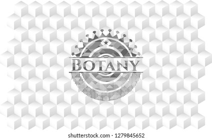 Botany grey badge with geometric cube white background