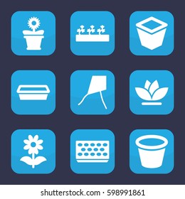 botany icon. Set of 9 filled botany icons such as pot for plants, flower pot, flower, sprout plants