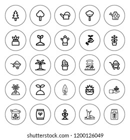 Botany icon set. collection of 25 outline botany icons with botanical, bud, cactus, carnivorous plant, fertilizer, flower pot, palm tree, watering can icons. editable icons.