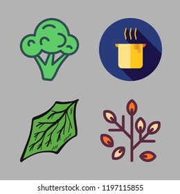 botany icon set. vector set about leaves, leaf, broccoli and pot icons set.