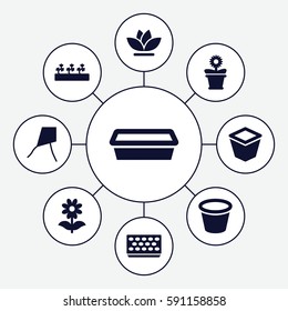 botany icons set. Set of 9 botany filled icons such as pot for plants, flower pot, flower, sprout plants