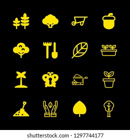 botany icons set with palm tree, plants and soil vector set
