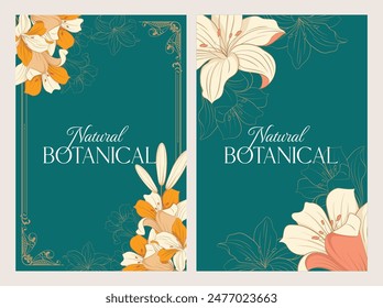 Botany Lilium Candidum Botanical Illustration romantic wedding invitation illustration frame design