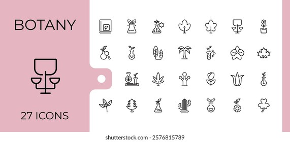 Botany linear icon collection. It contains symbols to tree, web, natural, chemistry, wood and more. Minimalistic icon. Editable vector stroke.