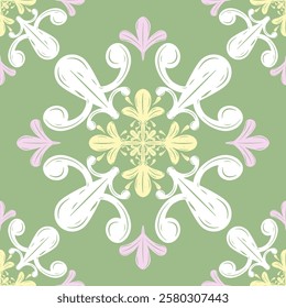 Botany Luxury Victorian Meadow Scroll Elaborate Ornament Decoration. Royal Exquisitely Beautiful Sweetly Gentle Lovely Spring and Summer For Tiles Pattern Border Apparel Fabrics Wallpaper Handkerchief