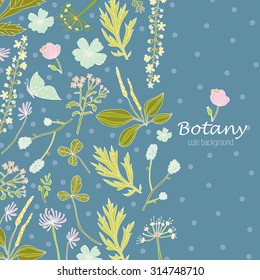 Botany postcard with decorative vector flowers.