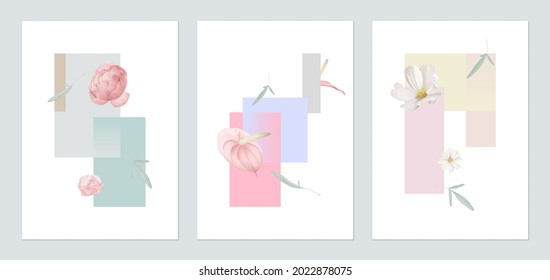 Botany poster template design, various flowers and leaves with geometric shapes