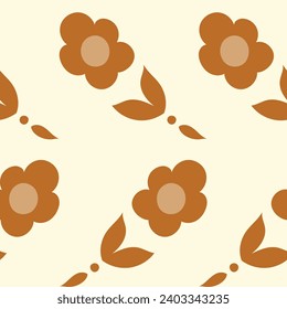 Botany print with leaves, branches and stems. Blooming flora with petals and foliage. Decorative textile or stylish cloth. Seamless pattern, wallpaper or background print. Vector in flat style