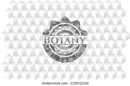 Botany retro style grey emblem with geometric cube white background