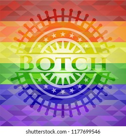 Botch on mosaic background with the colors of the LGBT flag