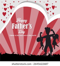ambos os filhos e pai com fundo de amor, conceito feliz do dia do pai internacional, pode ser usado para cartão, cartaz, site, folheto.