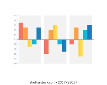 In beiden Richtungen Spalte Infografik Diagramm Design Vorlage. Über und unter null. Bearbeitbare Infografik mit vertikalen Balkendiagrammen. Visuelle Datendarstellung. Myriad Pro-kühne, Standardschriftarten verwendet