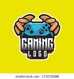 Both hand reached for game controller esport vector logo design template