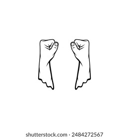 both hands clenched in a black and white top view vector line art