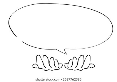 both hands in humble pose with speech balloon illustration