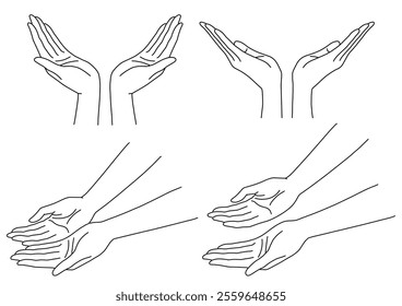 Both hands icon simple line drawing fingers support protect