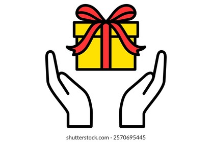 Both hands to offer a gift, Simple and cute Valentine's Day icon, Vector Illustration