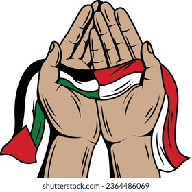 both hands praying for Indonesia and Palestine