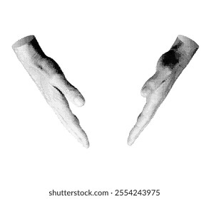 Both hands protection gesture, sign isolated on white background.. Halftone dotted retro style vector