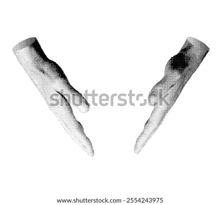 Both hands protection gesture, sign isolated on white background.. Halftone dotted retro style vector