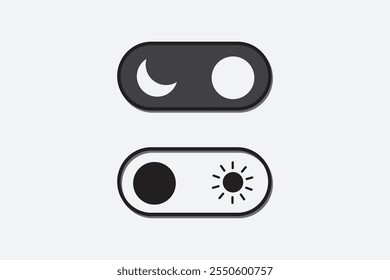 Both light and dark modes black and white day and night buttons, sun and moon icon for app, sun and moon icons