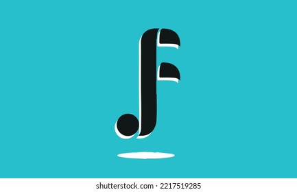 Both musical note and letter f logo on blue background
