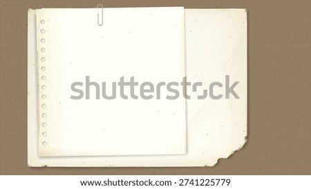Both of old paper with stains effect overlap and attached by paper clip graphic illustration have craft paper background.