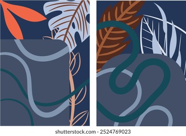 Both panels evoke a sense of nature and tranquility with their organic forms and muted color palette