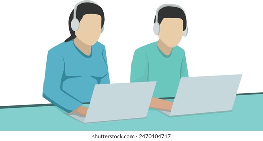 Both people work together to solve problems for customers